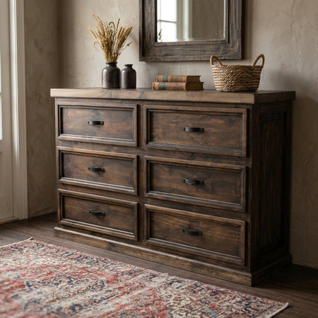 Prairie Rose 6-Drawer Dresser - Dark Pine