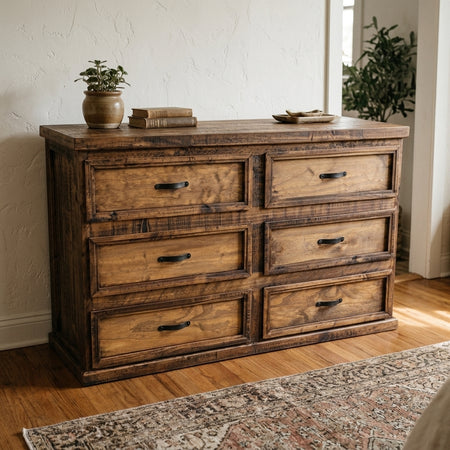 Prairie Rose 6-Drawer Dresser - Distressed Pine